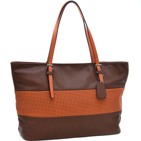 NeatandNiceShop Handbags - NEW - Brown Two Tone Stripe Tote Bag Purse